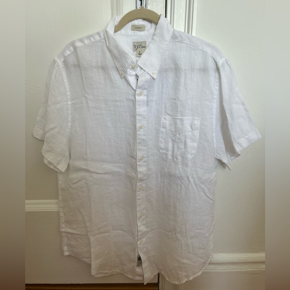 J. Crew Linen Button Down Short Sleeve Shirt Size L (RL)
